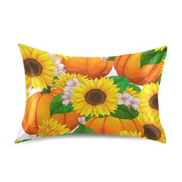 Imagem de Fronhas Engraçadas Vibrantes Girassóis Abóboras Padrão King Queen Fronha Cetim Refrescante Cama Macia Fronha Arte Impressão King Size 101,6 cm x 50,8 cm