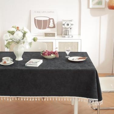 Imagem de Wuluwala Toalha de mesa rústica para mesas de jantar, toalha de mesa simples de cor sólida com borlas, toalha de mesa resistente, tecido de chenille macio, capa de mesa lavável para cozinha, uso