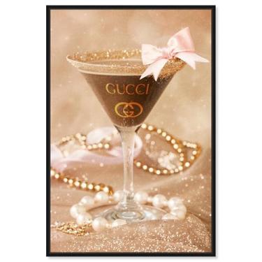 Imagem de Art Remedy Tela de arte moderna, 25,4 cm x 38,1 cm, moldura preta, Lost in Golds Martini