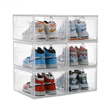 Imagem de Pacote com 6 caixas de armazenamento de sapatos transparentes JVedette com visor empilhável | Recipientes de tênis de grande capacidade com porta magnética lateral/frontal para organização de armário