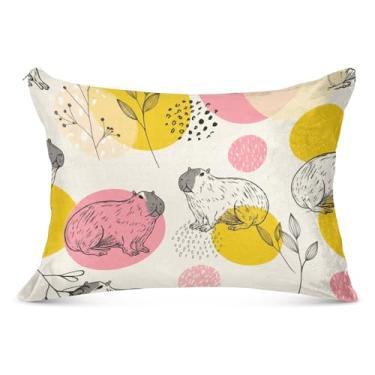 Imagem de Fronha decorativa rosa amarela capivaras bege com zíper padrão queen king size fronhas de travesseiro de luxo para sofá cama de casa, tamanho king, 50,8 cm x 101,6 cm