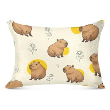 Imagem de Lindas capivaras Poses Bege Grande Fofa Fronha com Zíper Longo King Queen Tamanho Padrão Capas de Travesseiro Bonito para Cabelo e Pele, Tamanho Corporal, 53 cm x 137 cm