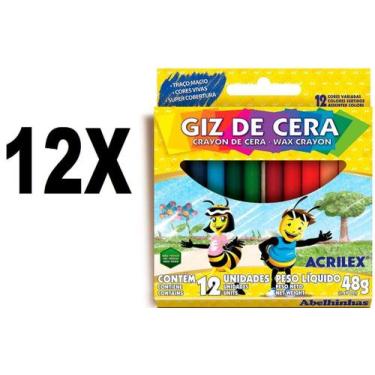 Imagem de Giz De Cera 12 Cores 48g Acrilex Kit com 12 Caixas