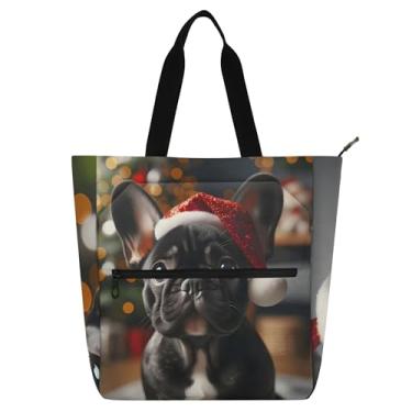 Imagem de Bolsinhas de trabalho femininas para cães de Natal Bulldog Francês, bolsa escolar, bolsa de viagem, para amantes de livros, presentes