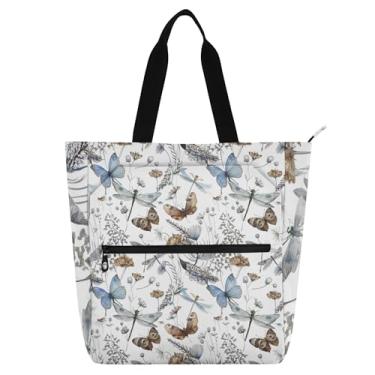 Imagem de GAIGEO Sacolas femininas brancas de trabalho em aquarela borboletas de lona para livros de praia bolsa carteiro com zíper com compartimentos