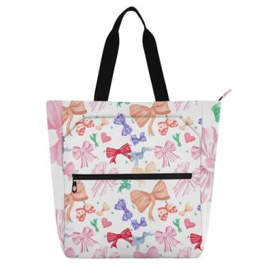 Imagem de GAIGEO Sacola feminina colorida com laço fofo Mew para trabalho, lona, bolsa de pano, faculdade, escola, utilitário, escritório, para amantes de livros