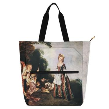 Imagem de GAIGEO Bolsa de trabalho feminina Jean Antoine Watteau com tecido com zíper e compartimentos