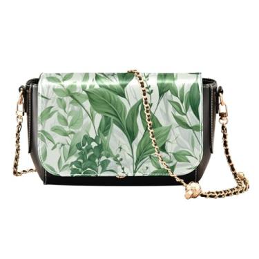 Imagem de GAIGEO Várias maçãs e flores verdes bolsa tiracolo com alça, bolsa de ombro transversal de couro, bolsas de couro, Plantas e folhas verdes em aquarela-4, One Size