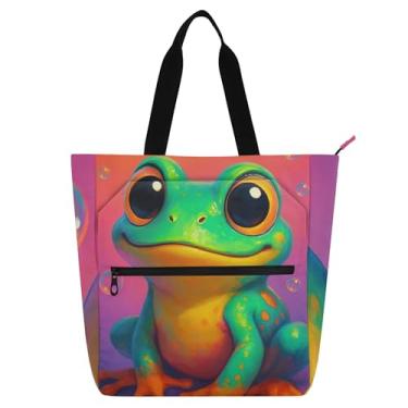 Imagem de GAIGEO Lindas bolsas de trabalho de sapo engraçadas para mulheres, bolsa de lona para livros de praia com zíper, bolsas de professores com compartimentos