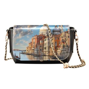 Imagem de Bolsa transversal feminina de couro papagaio com folhas e flores, bolsa transversal para mulheres, bolsa de ombro com zíper, Casas em cada lado da água 2, One Size