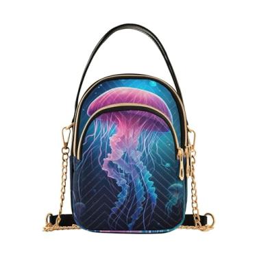 Imagem de GAIGEO Bolsa de ombro Sea Underwater com água-viva brilhante com zíper, transversal feminina, bolsas transversais modernas para mulheres, Água-viva azul no oceano com luzes neon - 1, One Size