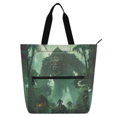 Imagem de Bolsas de trabalho Monstros Selva Aventura para Mulheres Sacola de Lona Escolar Bolsa de Viagem Bolsas de Viagem Presente para Amantes de Livros