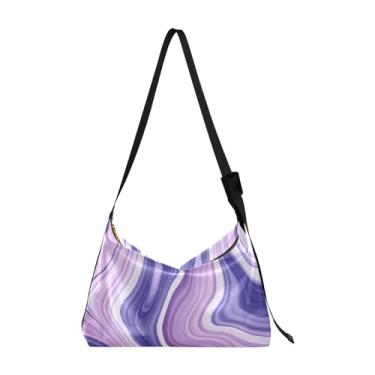 Imagem de Bolsa tiracolo de couro grande com estrelas no céu com árvore, bolsa masculina de couro, bolsa transversal com alça grossa, Abstrato roxo e branco - 2, One Size