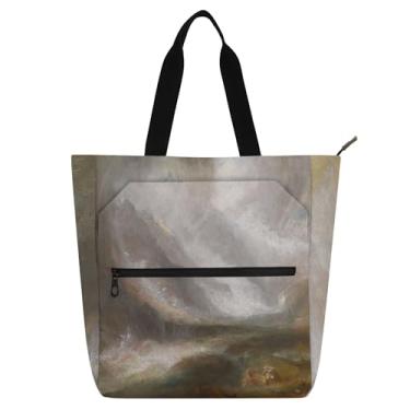 Imagem de Bolsa feminina J. M. W. Turner Valley Snowstorm Avalanche Bolsa de trabalho de lona para livro de praia com zíper bolsa utilitária infantil com compartimentos