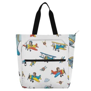 Imagem de Sacolas femininas coloridas para trabalho de aviões de desenho animado com zíper, bolsa de mão feminina, infantil, presente para amantes de livros