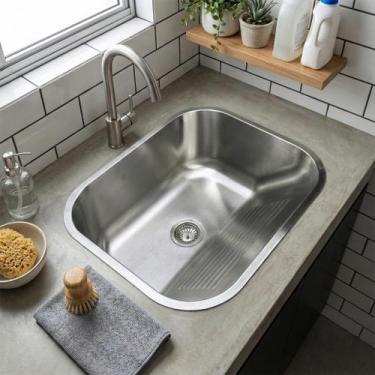 Imagem de Tanque De Lavanderia Aço Inox Com Ralo Sifão 34x40 cm - Stillus Home