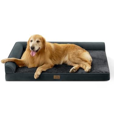Imagem de COZY KISS Cama ortopédica para cães extragrande, 2GG, espuma antiderrapante em forma de L, sofá gigante para gatos com capa lavável, adequada para animais de estimação de até 68 kg, 122 x 89 x 20 cm