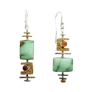 Imagem de Brincos Pendentes Geométricos De Pedra Verde Com Símbolo Musical Em Du