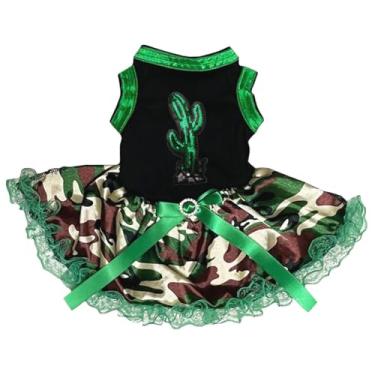 Imagem de Petitebella Vestido para cachorrinho de cacto com lantejoulas (preto/renda camuflada, PP)