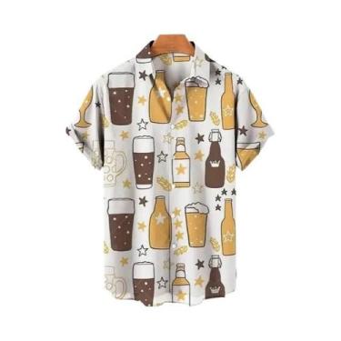 Imagem de Camisa Masculina De Verão Com Estampa 3D Para Festival De Cerveja, Est