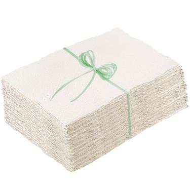 Imagem de 100 folhas de papel com borda de 12,7 x 18 cm, papel artesanal 160 GSM, papel aquarela áspero/texturizado para convites de casamento, cartões, artesanato