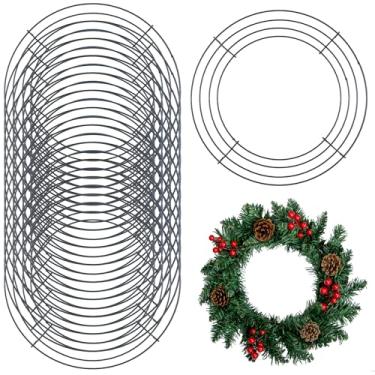 Imagem de 12 peças de guirlanda de arame de metal de 25 cm, forma redonda de aço para artesanato de Natal, decorações florais para casa, jardim, festa de casamento