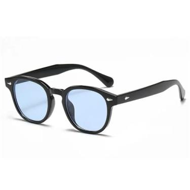 Imagem de Óculos de Sol UV400 - Rebites Redondos Estilo Punk com Lentes Degradê para Homens e Mulheres, Ideais para Esportes ao Ar Livre, Corrida e Ciclismo, Preto e Azul