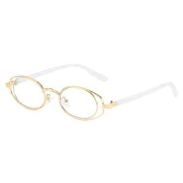 Imagem de Óculos de sol retrô com armação oval dupla em metal, lentes transparentes, estilo punk, para mulheres e homens (branco dourado).