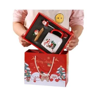 Imagem de Conjunto De Canecas De Cerâmica Com Tema De Natal Com Colher E Tampa C