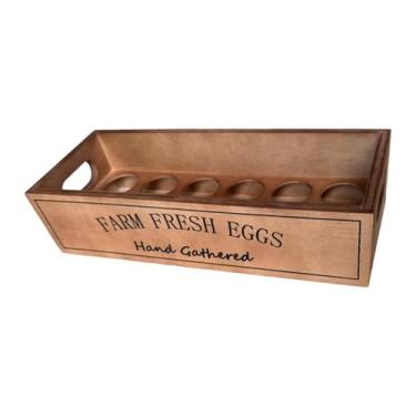 Imagem de Ｂｅｓｇａ Porta-ovos de madeira, cesto de armazenamento portátil com alça, organizador empilhável para mesa de, decoração doméstica, ideal para despensa