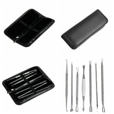 Imagem de Kit 7 Curetas Pinças Removedores Cravos Espinha Profissional + Estojo 