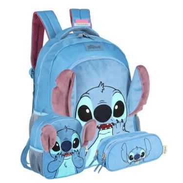 Imagem de Mochila Escolar Stitch + Lancheira Mochila Térmica + Estojo Triplo Escolar-Feminino