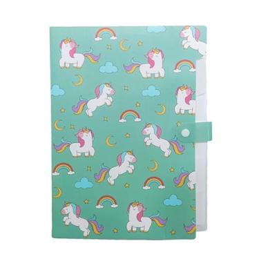 Imagem de Pasta de arquivo 5 bolsos – A4 Acordeão de unicórnio fofo expansível arquivo arquivo organizador de documentos abas com capa (verde menta)