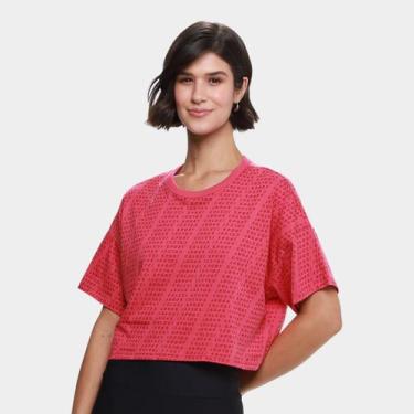 Imagem de Camiseta Colcci Sport Cropped Monograma Feminina, Rosa, Preto, M