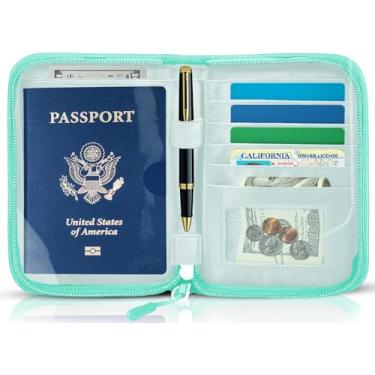 Imagem de Porta-passaporte para itens essenciais de viagem, protetor de bloqueio de RFID, carteiras de passaporte, organizador de documentos de passaporte para viagem essencial, Verde, Moda de viagem