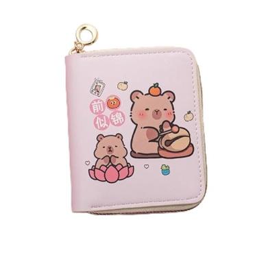 Imagem de Bolsa compacta para moedas com desenho capivara, organizador diário elegante para guardar moedas e cartões