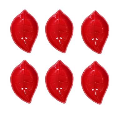 Imagem de Albedel 6 peças vermelhas em forma de folha de porcelana molho de soja tigelas de imersão de cerâmica 57 g para jantar, assar, churrasco e cozinhar