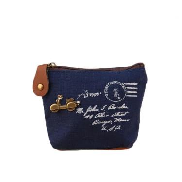 Imagem de Carteira feminina fashion feminina pequena para moedas com zíper e chave de dinheiro para fone de ouvido, Azul, Simples