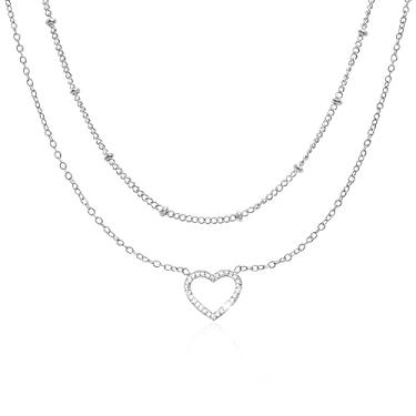 Imagem de Sonateomber Conjunto de colar em camadas com pingente de coração para mulheres, corrente de strass de zircônia cúbica brilhante, gargantilha ajustável, acessórios de casamento, formatura, joias