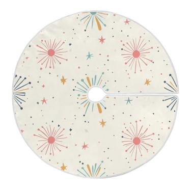 Imagem de Wassud Saia de árvore de Natal, fogos de artifício, decorações de árvore de Natal, enfeites de Natal, tapete de árvore pequena para decoração de festa de ano novo, 91 cm