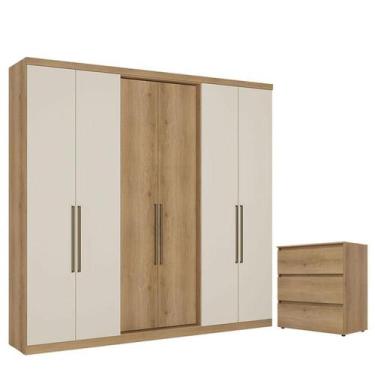 Imagem de Guarda Roupa Casal Passione Ultra 6 Portas Capuccino Off White e Cômod