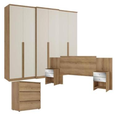 Imagem de Guarda Roupa Casal Valência 6 Portas Capuccino Off White com Cômoda Ga