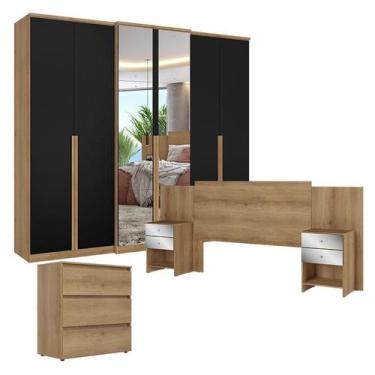 Imagem de Guarda Roupa Casal Valência 6 Portas Full Glass Capuccino Preto com Cô