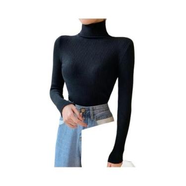 Imagem de Suéter Feminino De Manga Longa Tricotado Com Gola Alta, Pulôver Macio 