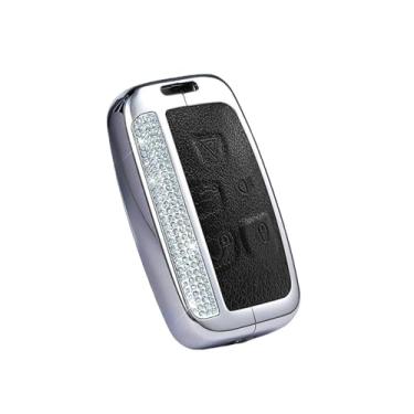 Imagem de Capa de chave de carro de liga de couro compatível com Land Rover Range Rover Sport Evoque Freelander Velar Discovery 4 Jaguar XE XJ XF Guitarra(Black)