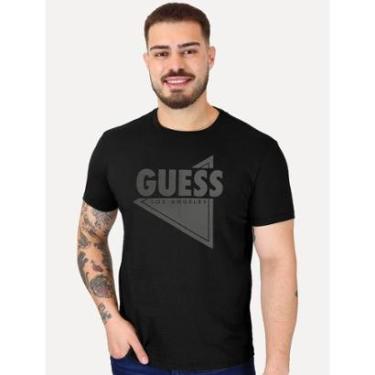Imagem de Camiseta Guess Masculina Los Angeles Triângulo Rubber Preta-Masculino