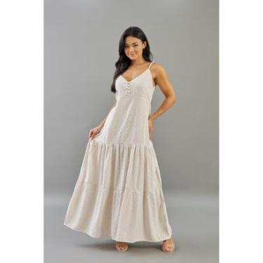 Imagem de Vestido Longo com Estampa Poá Feminino Listrado com Alças Dialogo-Feminino