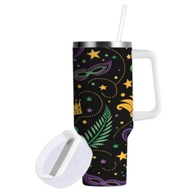 Imagem de ATTX Copo de baile de máscaras de carnaval de 1,134 g com alça - Caneca de viagem de aço inoxidável isolada a vácuo, xícara de café à prova de vazamento com canudo #8