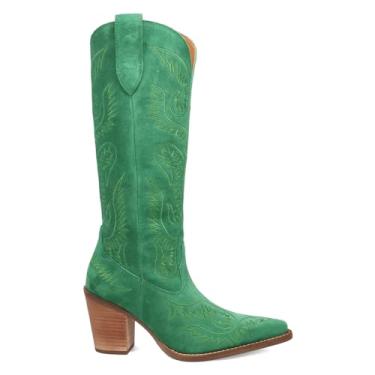Imagem de Dingo Botas femininas Evita Southwest bico curto acima do joelho salto baixo 2,5-5 cm - Verde, Verde, 36
