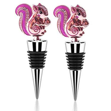 Imagem de Parafuso de Garrafa Vinho Selagem Hermética Cristal Decorativo Gema Poligonal Animal Esquilo Tampa Dourada para Plugue B